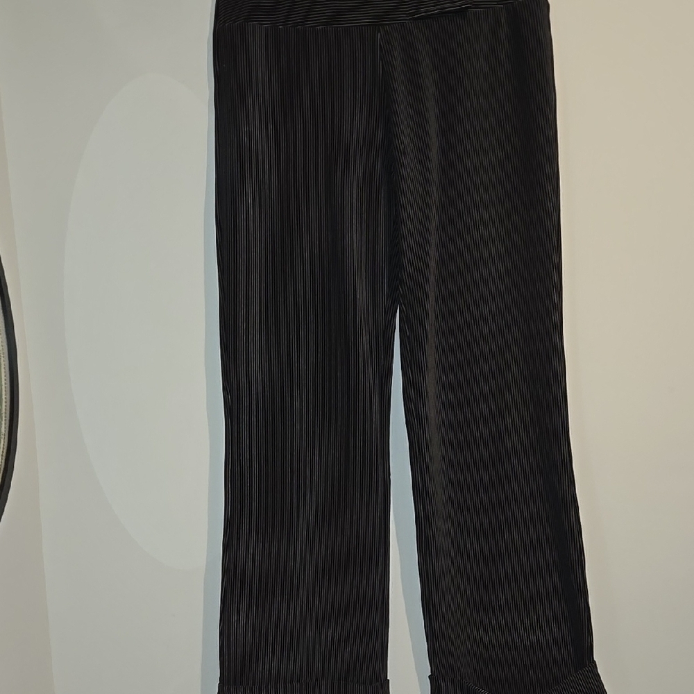 Black Ribbed Knit Trousers with Elastic Waistband